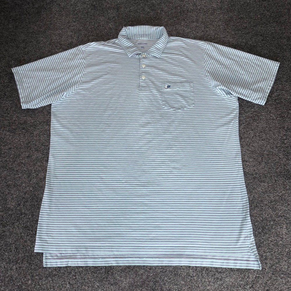 B Draddy Mens XL Pima Cotton Stretch Striped Polo Shirt Short Sleeve Blue Casual